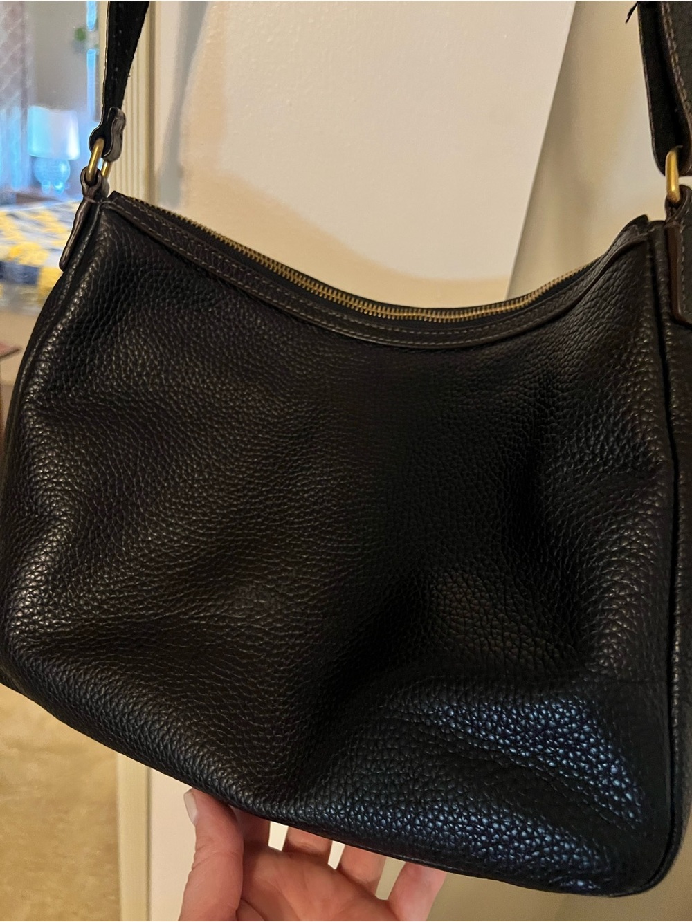 Black Leather Crossbody Bag with Gold Zippers - Picture 2 of 12